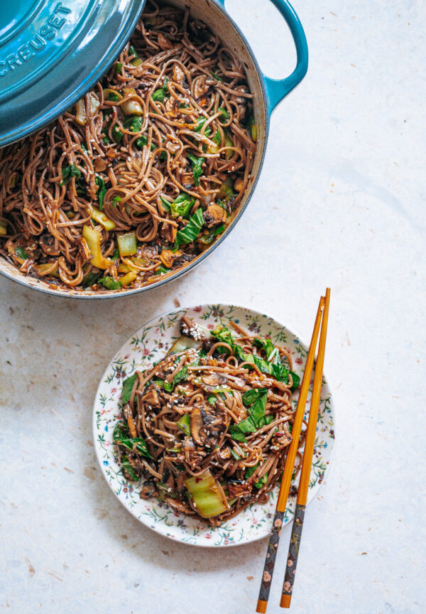 The Blurry Lime SOBA NOODLES WITH ROASTED TERIYAKI MUSHROOMS & BOK CHOY
